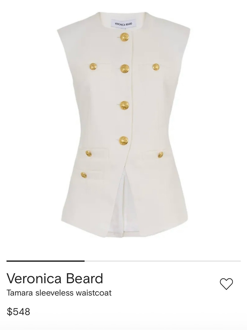 Veronica Beard Ivory Sleeveless vest with gold buttons